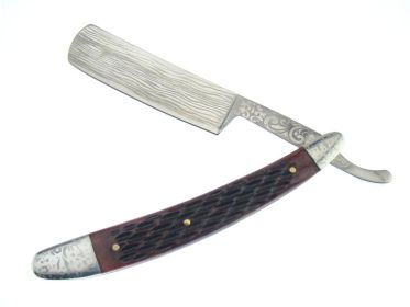 Brown Jigged REAL Bone Handle Straight Razor